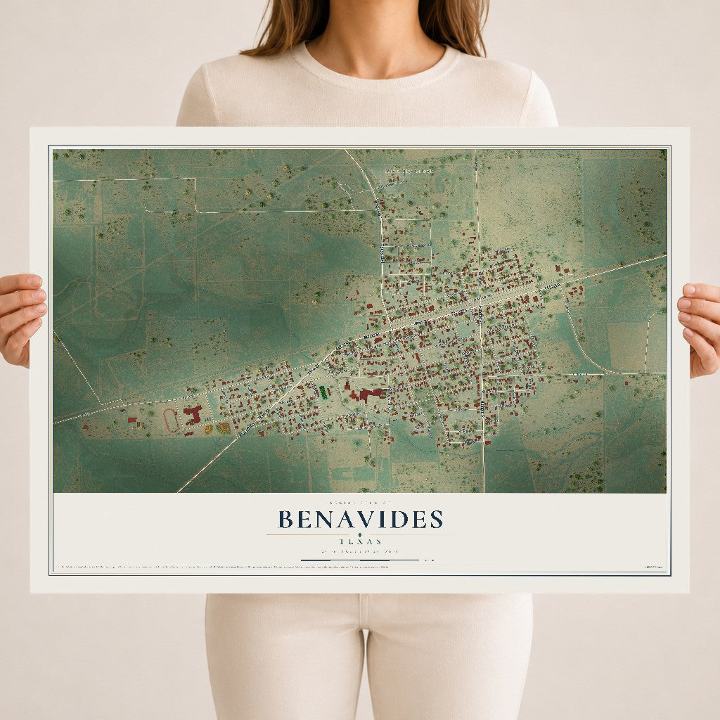 Map of Benavides, Texas, 18 x 24 inch unframed archival matte print