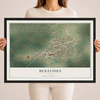 Map of Benavides, Texas, 18 x 24 inch print in a black wood frame