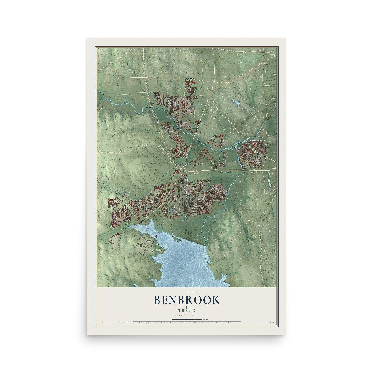 Map of Benbrook, Texas, 12 x 18 inch unframed archival matte print