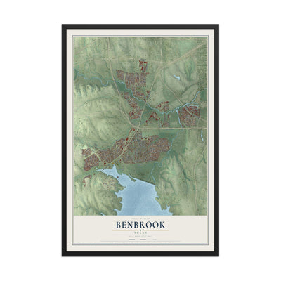 Map of Benbrook, Texas, 12 x 18 inch print in a black wood frame