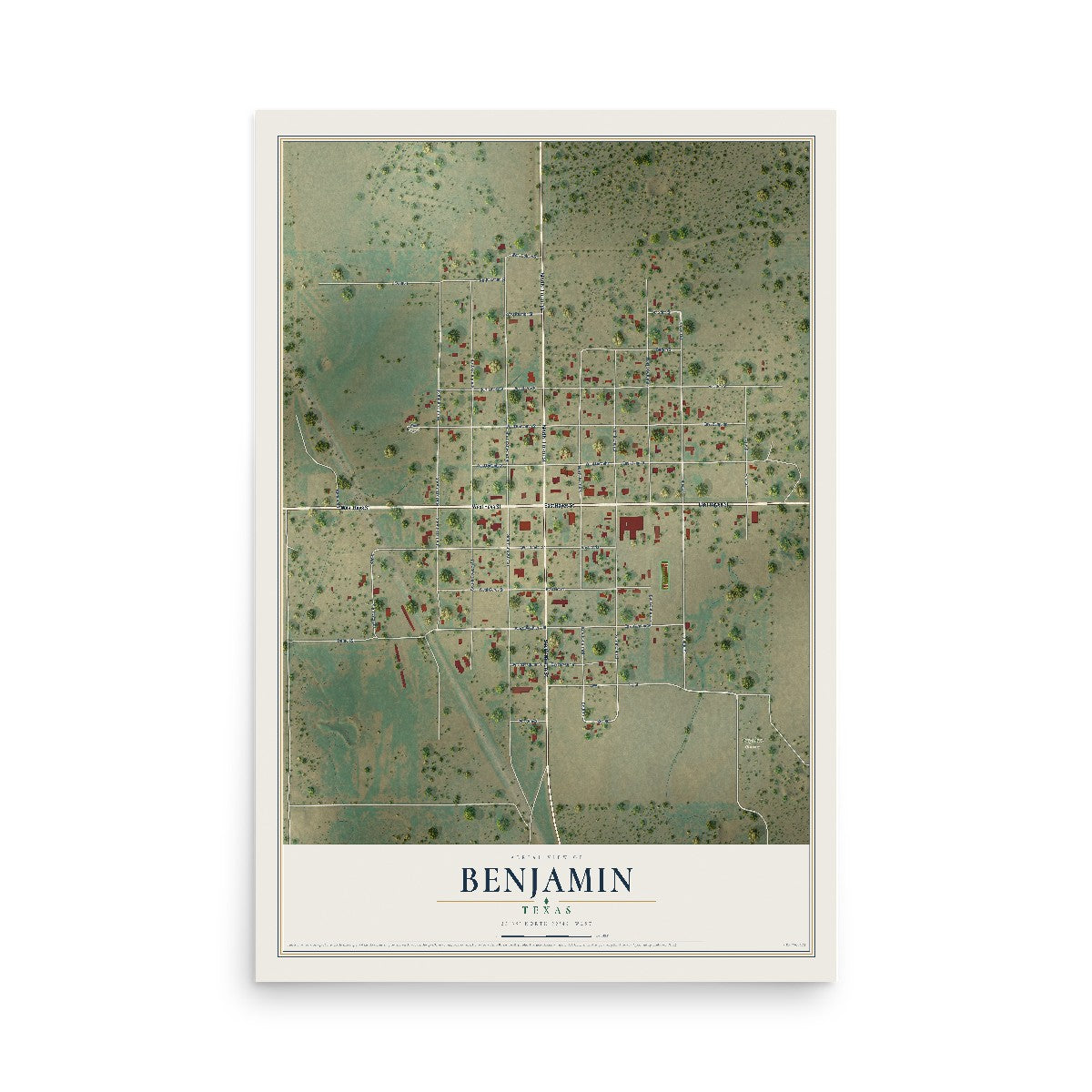 Map of Benjamin, Texas, 12 x 18 inch unframed archival matte print