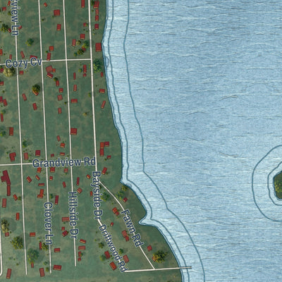 Second close-up of the map of Berryville, Texas print showing more streets and buildings
