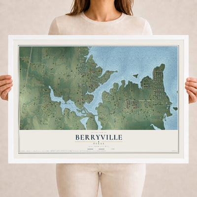 Map of Berryville, Texas, 18 x 24 inch print in a white wood frame