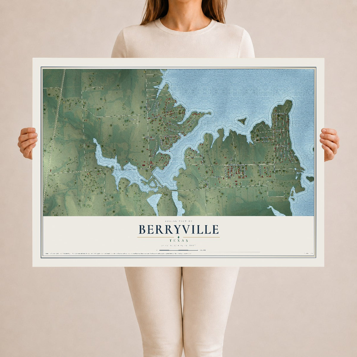 Map of Berryville, Texas, 24 x 36 inch unframed archival matte print
