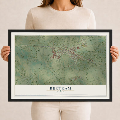 Map of Bertram, Texas, 12 x 18 inch print in a black wood frame
