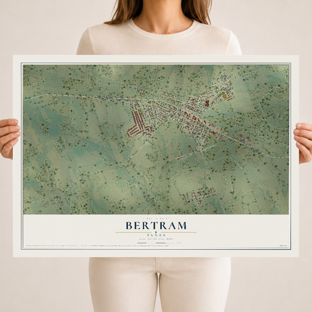 Map of Bertram, Texas, 18 x 24 inch unframed archival matte print