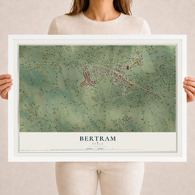 Map of Bertram, Texas, 18 x 24 inch print in a white wood frame