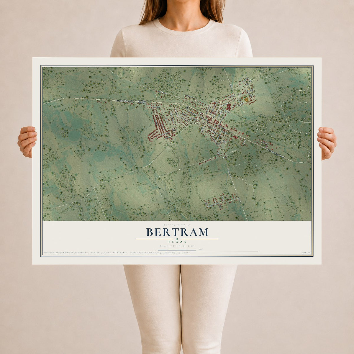 Map of Bertram, Texas, 24 x 36 inch unframed archival matte print