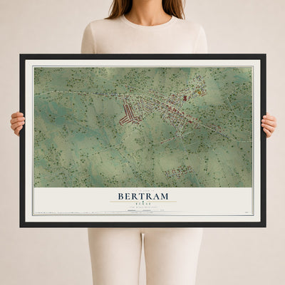 Map of Bertram, Texas, 24 x 36 inch print in a black wood frame