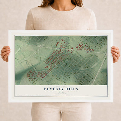 Map of Beverly Hills, Texas, 12 x 18 inch print in a white wood frame
