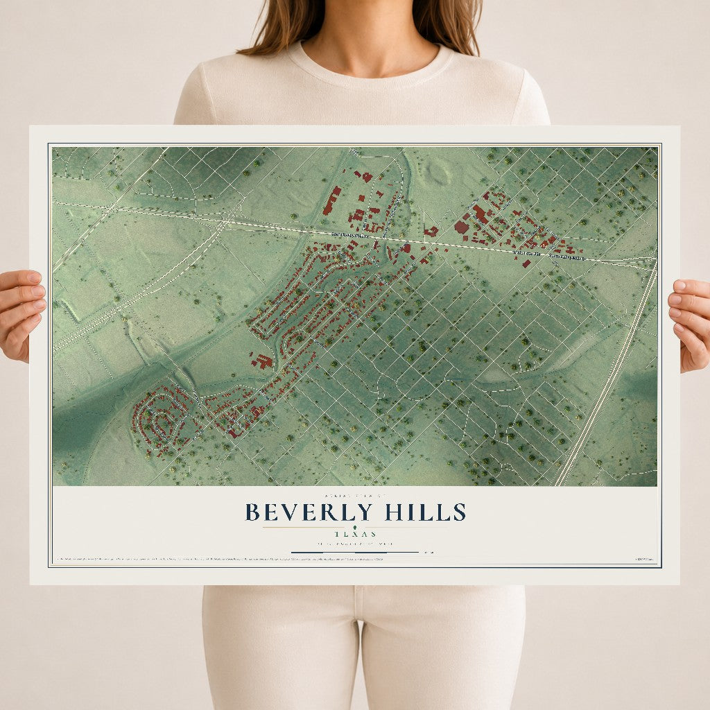 Map of Beverly Hills, Texas, 18 x 24 inch unframed archival matte print