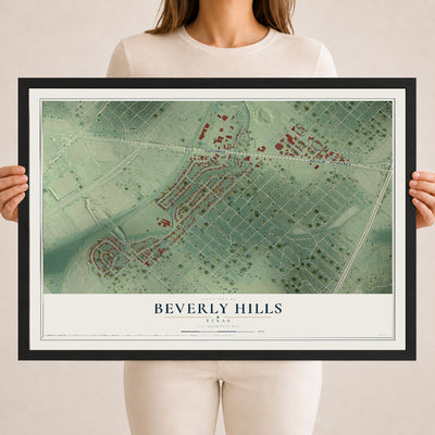 Map of Beverly Hills, Texas, 18 x 24 inch print in a black wood frame