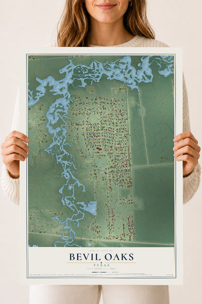 Map of Bevil Oaks, Texas, 18 x 24 inch unframed archival matte print