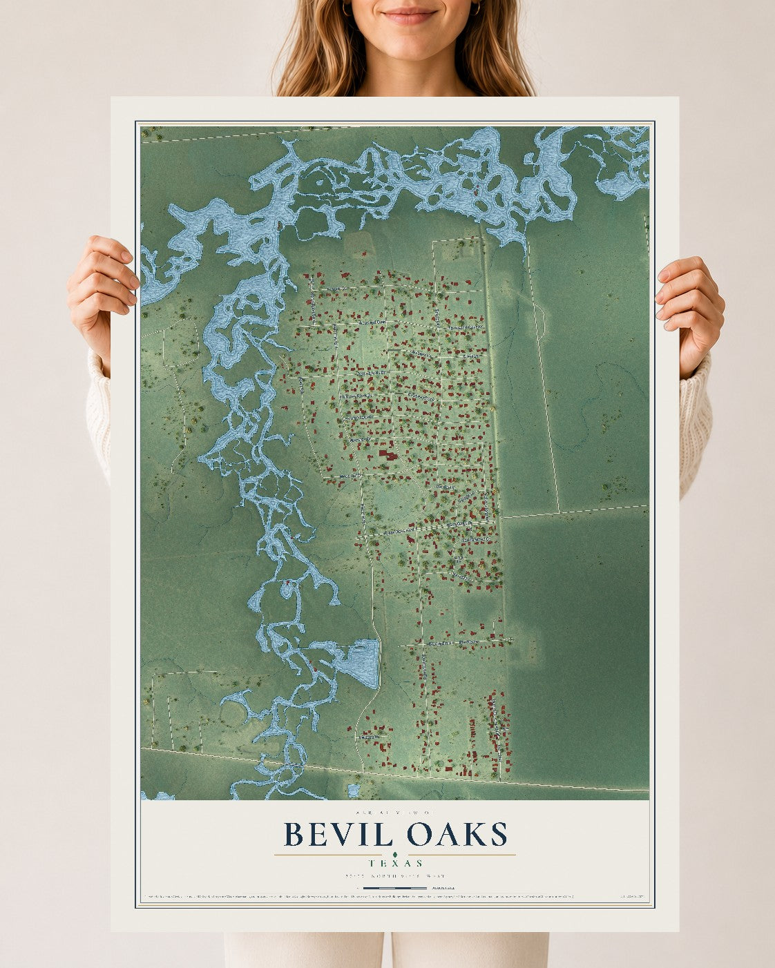Map of Bevil Oaks, Texas, 24 x 36 inch unframed archival matte print