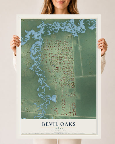 Map of Bevil Oaks, Texas, 24 x 36 inch unframed archival matte print