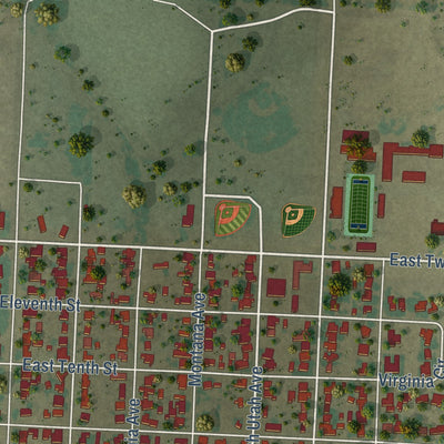 Second close-up of the map of Big Lake, Texas print showing more streets and buildings