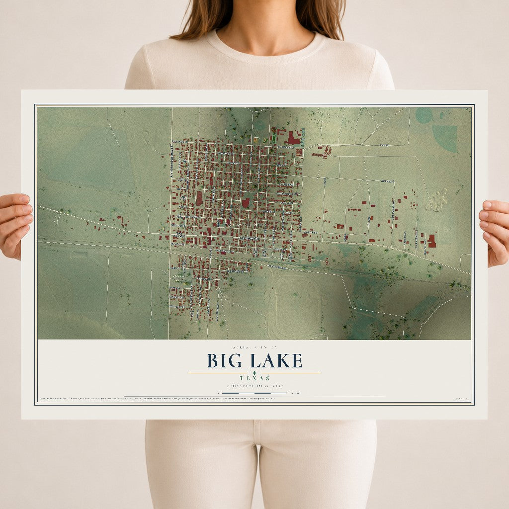 Map of Big Lake, Texas, 18 x 24 inch unframed archival matte print