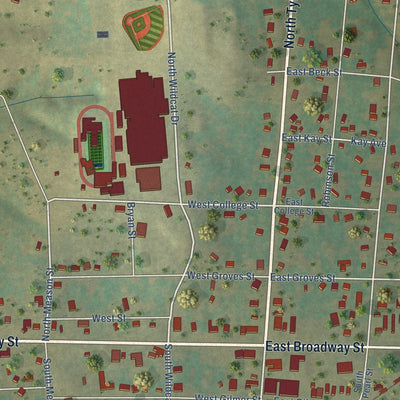 Close-up of the map of Big Sandy, Texas print showing street and building detail