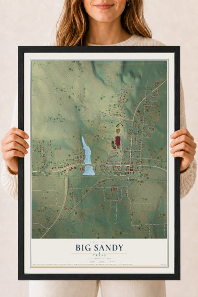 Map of Big Sandy, Texas, 18 x 24 inch print in a black wood frame