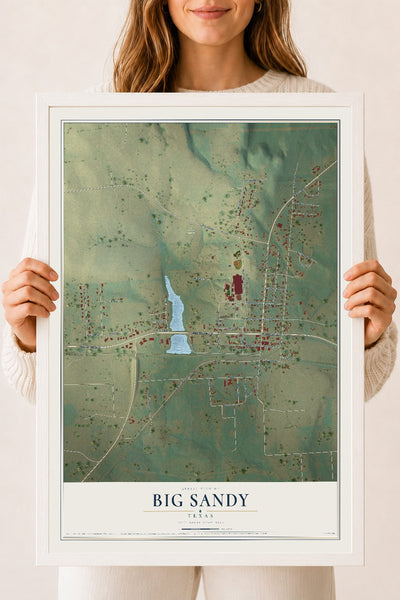 Map of Big Sandy, Texas, 18 x 24 inch print in a white wood frame