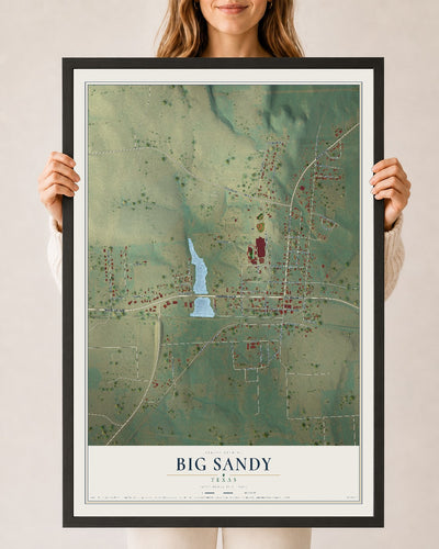 Map of Big Sandy, Texas, 24 x 36 inch print in a black wood frame