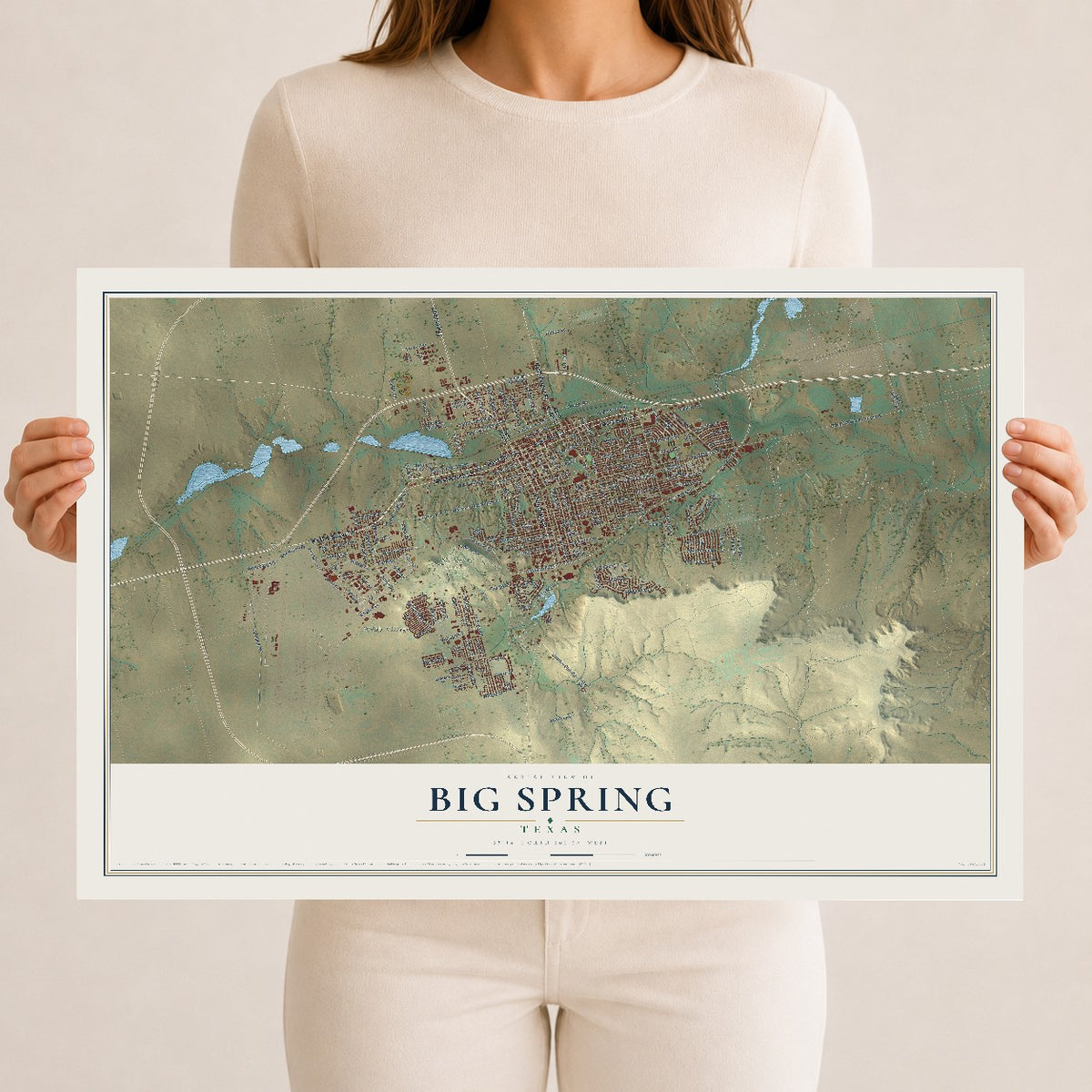 Map of Big Spring, Texas, 12 x 18 inch unframed archival matte print