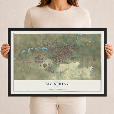 Map of Big Spring, Texas, 12 x 18 inch print in a black wood frame