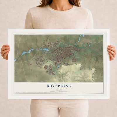 Map of Big Spring, Texas, 12 x 18 inch print in a white wood frame