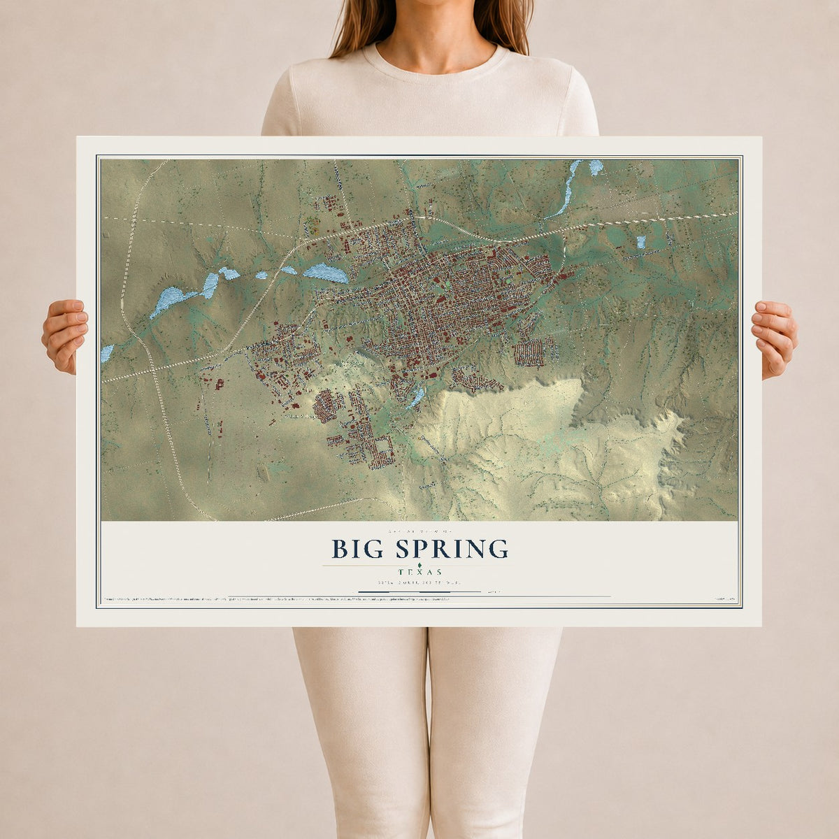 Map of Big Spring, Texas, 24 x 36 inch unframed archival matte print