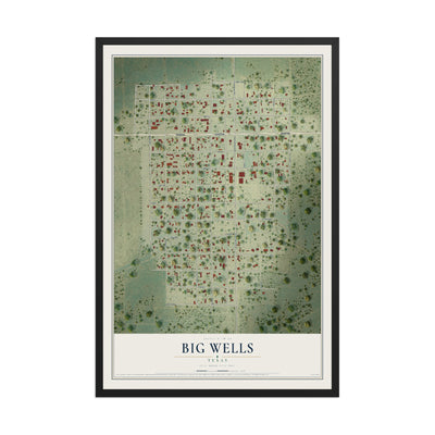 Map of Big Wells, Texas, 12 x 18 inch print in a black wood frame