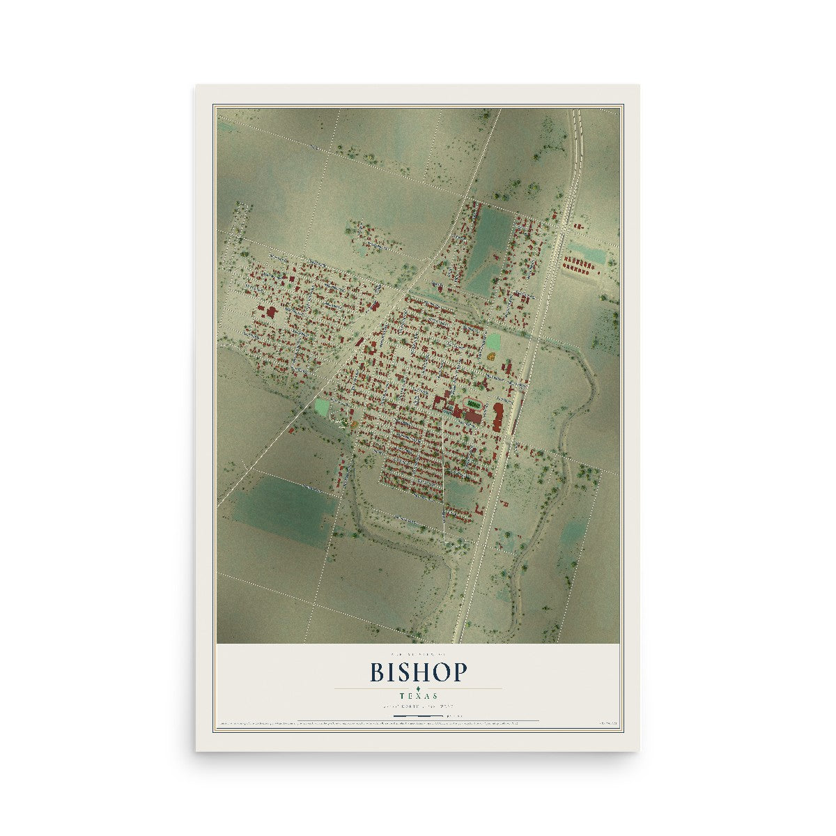 Map of Bishop, Texas, 12 x 18 inch unframed archival matte print