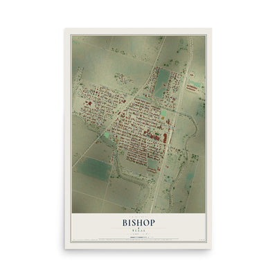 Map of Bishop, Texas, 12 x 18 inch unframed archival matte print
