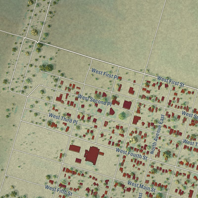 Second close-up of the map of Bishop, Texas print showing more streets and buildings