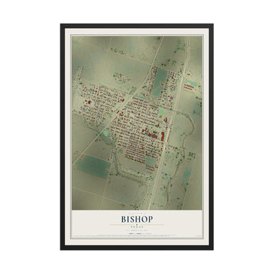 Map of Bishop, Texas, 12 x 18 inch print in a black wood frame