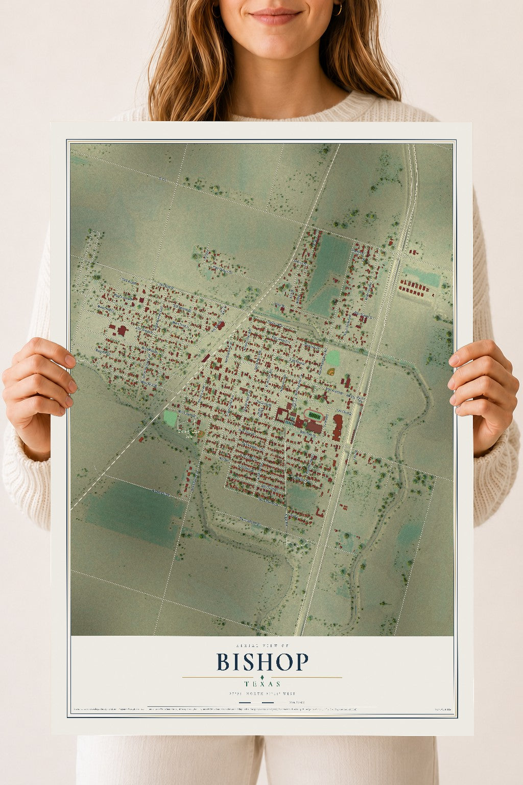 Map of Bishop, Texas, 18 x 24 inch unframed archival matte print