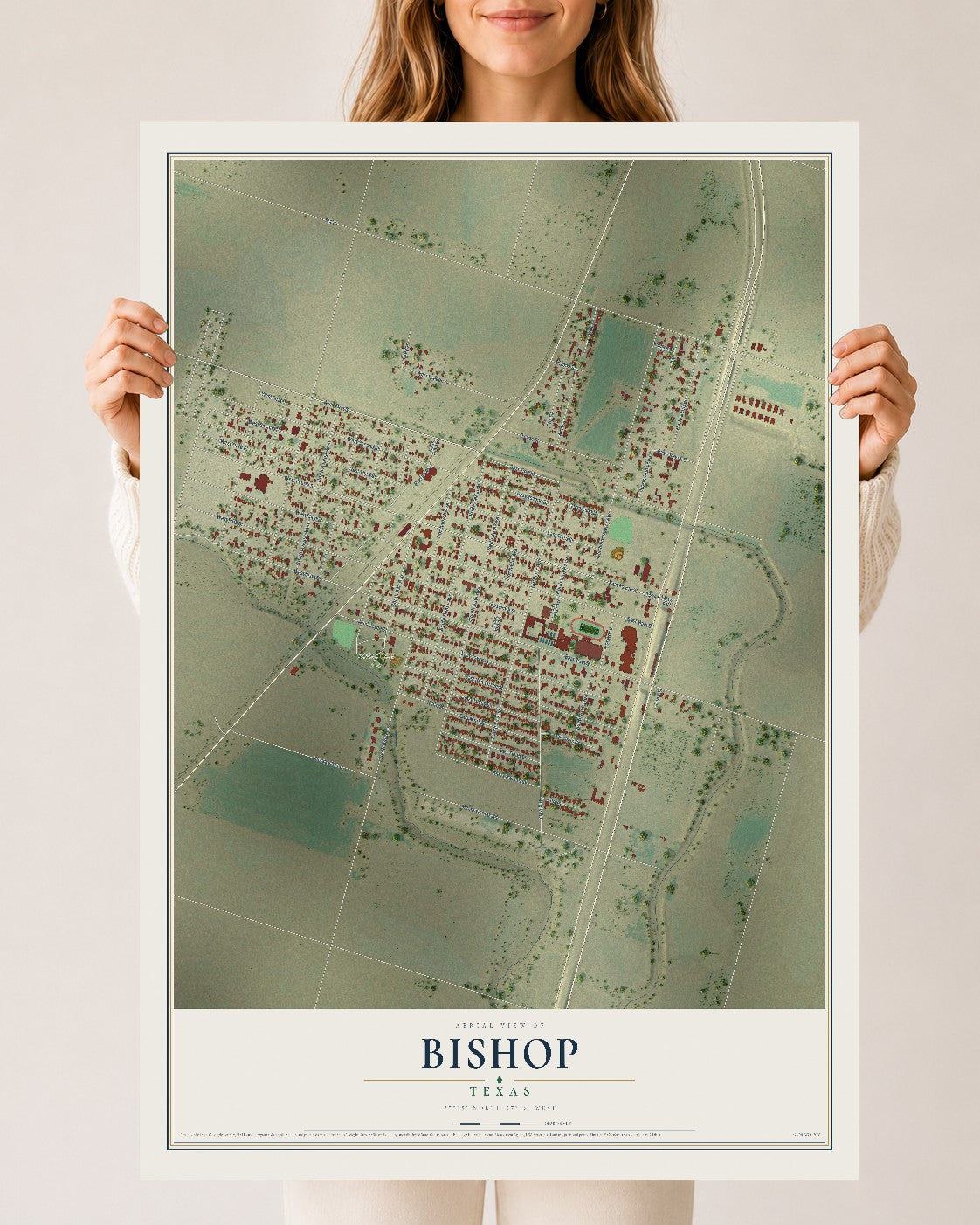 Map of Bishop, Texas, 24 x 36 inch unframed archival matte print