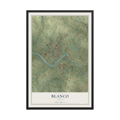 Map of Blanco, Texas, 12 x 18 inch print in a black wood frame