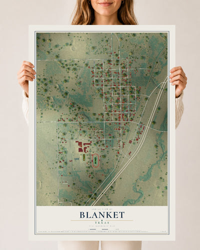 Map of Blanket, Texas, 24 x 36 inch unframed archival matte print