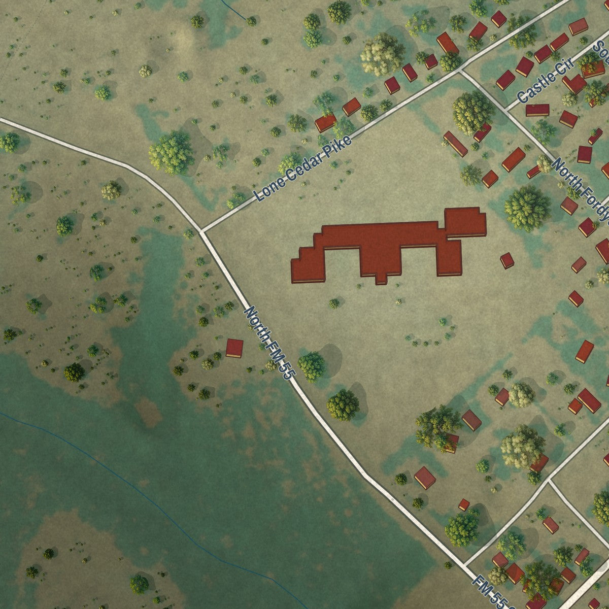 Second close-up of the map of Blooming Grove, Texas print showing more streets and buildings