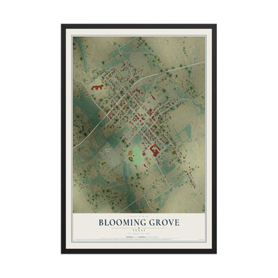 Map of Blooming Grove, Texas, 12 x 18 inch print in a black wood frame