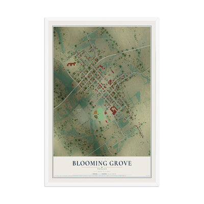 Map of Blooming Grove, Texas, 12 x 18 inch print in a white wood frame