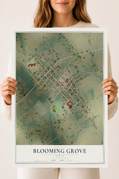 Map of Blooming Grove, Texas, 18 x 24 inch unframed archival matte print