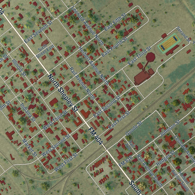 Close-up of the map of Bloomington, Texas print showing street and building detail