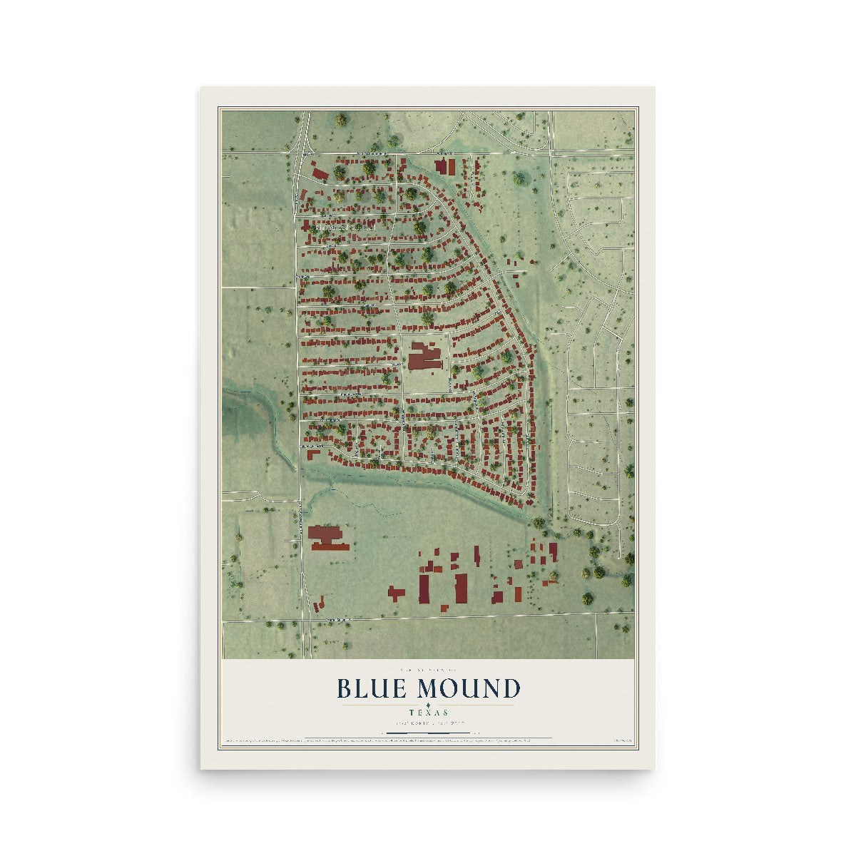 Map of Blue Mound, Texas, 12 x 18 inch unframed archival matte print