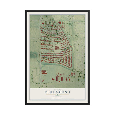 Map of Blue Mound, Texas, 12 x 18 inch print in a black wood frame