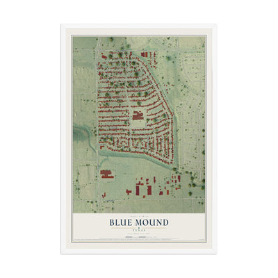 Map of Blue Mound, Texas, 12 x 18 inch print in a white wood frame