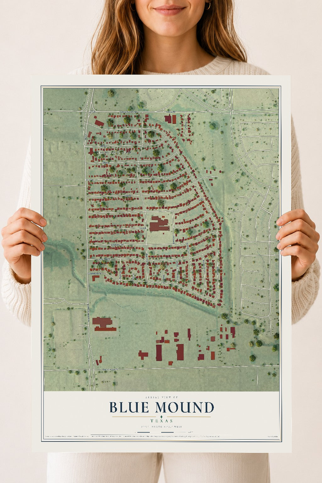 Map of Blue Mound, Texas, 18 x 24 inch unframed archival matte print