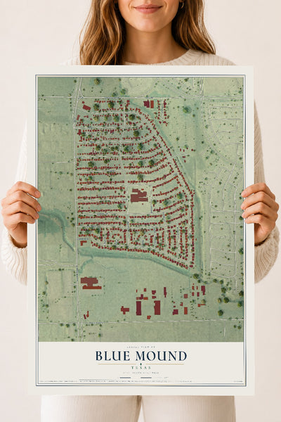 Map of Blue Mound, Texas, 18 x 24 inch unframed archival matte print