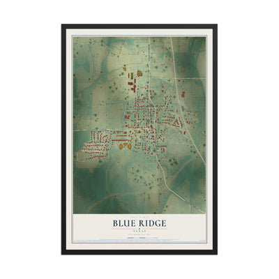 Map of Blue Ridge, Texas, 12 x 18 inch print in a black wood frame