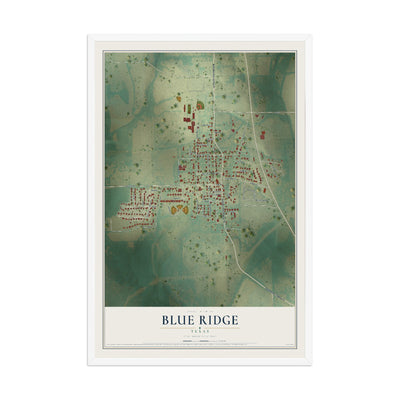 Map of Blue Ridge, Texas, 12 x 18 inch print in a white wood frame